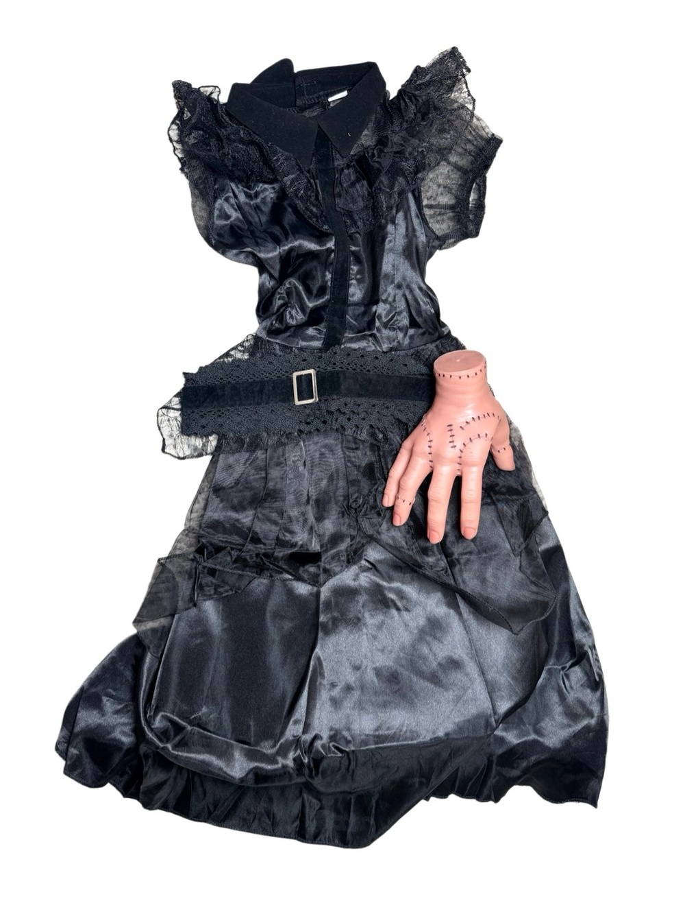 Kids Wednesday Addams Dress with hand Sz Large 5/6 yrs